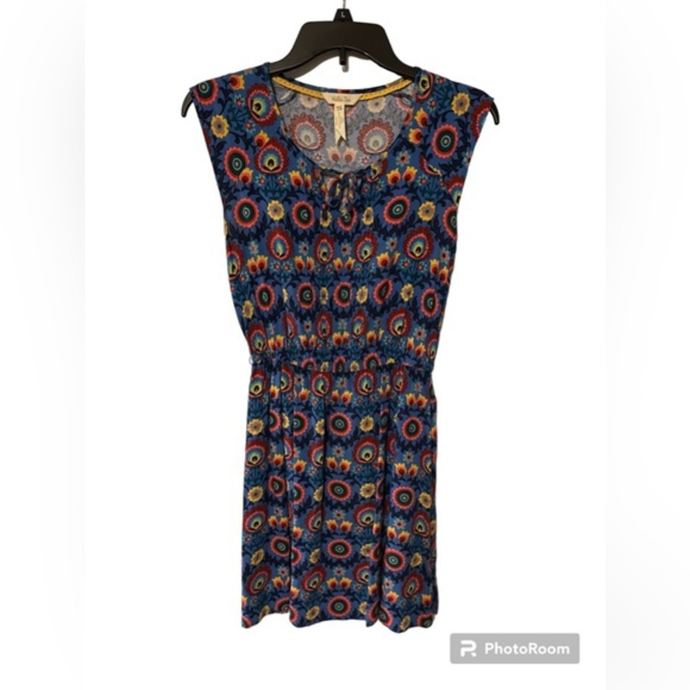 Matilda Jane Women Splendid Dress Blue Floral Short‎ sleeve Colorful Lightweight